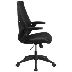Emma And Oliver High Back Black Mesh Swivel Ergonomic Office Chair With Adjustable Flip-Up Arms -Smart Office Sets GUEST df464d0a 6258 47e8 9d20 34b48b93faac