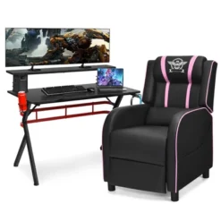 Costway Gaming Desk & Chair Set 48'' Computer Desk & Massage Recliner Chair Black + White/Blue/Pink/Red -Smart Office Sets GUEST e0ae29b7 2626 46c2 a027 b107ca9841ef