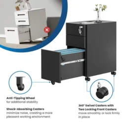 Mount-It! Mobile File Pedestal Cabinet With 3 Drawers & Lock | Slim Design Under Desk Storage & Organizer For Files, Folders & Office Supplies | Black -Smart Office Sets GUEST e2787cc5 abc1 4cf3 89ef 10dd8c2795d4