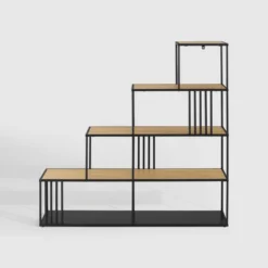 55.5" Modern 4 Shelf With Metal Bar Room Divider Bookcase Coastal Oak/Black - Saracina Home -Smart Office Sets GUEST e2b6c1ac 89cc 4599 81cf 4c065be0aa23
