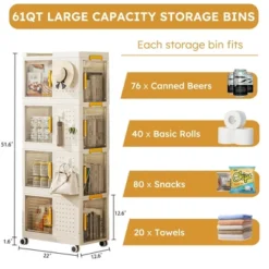 Stackable Storage Bins With Lids 4-Tier, Plastic Storage Bins With Wheels And External Hooks, Mobile Multifunction Utility Storage Organizer -Smart Office Sets GUEST e2c308b8 214b 4f23 bef9 546537cca3b0