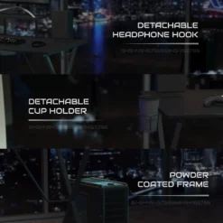 BlackArc Delta Gaming Setup: Reclining Chair With Lumbar Support & Headrest; Desk With Detachable Headphone Hook/Cupholder & Monitor Stand -Smart Office Sets GUEST e356fe2f 90f1 4a38 b82b 9542e2a916b4 2