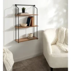 20" X 32" Walters Wood/Metal 3 Tier Shelving Brown - Kate & Laurel All Things Decor -Smart Office Sets GUEST e5898f38 1997 4f6c b853 62a9a13ddf80