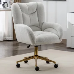 Velvet Fabric 360° Swivel Home Office Chair With Gold Metal Base And Universal Wheels Makeup Vanity Chair Sofa Chairs For Living Room-The Pop Home