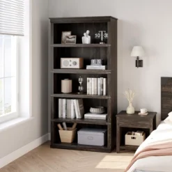 5 Tier Book Shelf Farmhouse Bookcase Open Storage Shelves 31.4" X 12.7" X 67.4" Book Case -Smart Office Sets GUEST eb273cdd 62f8 401b 9b68 4f2c22863f37