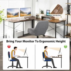 Costway L-Shaped Reversible Computer Desk 2-Person Long Table W/Monitor Stand -Smart Office Sets GUEST eb99e8ce 3783 4d03 9949 8c5cdf99909c