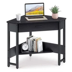 ODK Modern Triangle Corner Fit Computer Workstation With Large Drawer And Bottom Display Shelf For Apartments, Studios, And Office -Smart Office Sets GUEST ebe9a32c 7f2d 4cfb a79b 0f1fa8517c6d