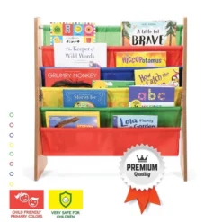 Toddler Book Shelf Organizer - Wooden Kids Book Case Storage & Magazine Rack With 5 Multicolored Nylon Fabric Shelves - Easy-to-Reach Kids Bookshelf -Smart Office Sets GUEST ed5aef7c dd73 4e62 a310 c2af32a71d6a