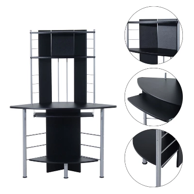 HOMCOM 62" Arch Corner Computer Desk With Printer Hutch And Storage Shelf 4 HOMCOM 62" Arch Corner Computer Desk With Printer Hutch And Storage Shelf - Image 2