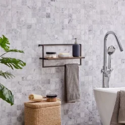 17" X 7.9" Floating Industrial Wood Wall Shelf With Metal Towel Bar Black - Danya B. -Smart Office Sets GUEST ee8c7971 3faf 4aaa a74e 73056ae42fb2