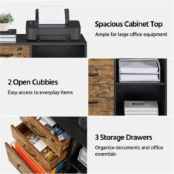 Yaheetech 3-Drawer Vintage File Cabinet With Socket And USB Charging Port Black/Rustic Brown -Smart Office Sets GUEST f11d807d 319e 4cf3 8191 e09c783c2a85