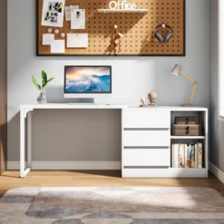 Tribesigns L-Shaped Computer Desk With Drawers And Shelves -Smart Office Sets GUEST f1fb7022 b6d6 410e ba06 78b50a505c81