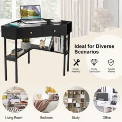 Costway Corner Computer Desk Writing Workstation Study Desk W/ 2 Drawers WhiteBlackGold -Smart Office Sets GUEST f363cfa4 a58d 4875 9d38 41e63051a7d3