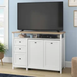 Cottage Road Credenza Desk White - Sauder: Office Furniture With Keyboard Tray & Tall Storage