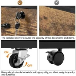 Yaheetech 3-Drawer Vintage File Cabinet With Socket And USB Charging Port Black/Rustic Brown -Smart Office Sets GUEST f46d16e6 c27e 4bf9 b7c7 ebd82f49e249