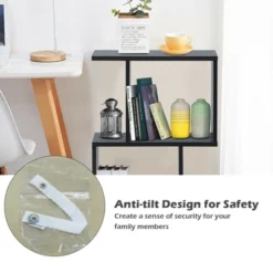 Costway 2-tier S-Shaped Bookcase Free Standing Storage Rack Wooden Display Decor Black -Smart Office Sets GUEST f8edc505 5a41 4ffa 9796 bc098608f03c