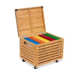 BirdRock Home Bamboo Rolling File Storage Organizer Box With Lid - Natural -Smart Office Sets GUEST fa344e92 64b9 4bc4 9359 9d5f98ac94fb