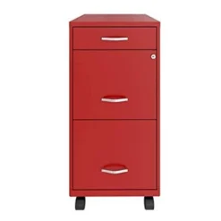 Space Solutions 18 Inch Wide Metal Mobile Organizer File Cabinet For Office Supplies & Hanging File Folders W/ Pencil Drawer & 3 File Drawers, Red -Smart Office Sets GUEST fbb342e3 e1a4 48c4 8c92 05922b1a4c9d