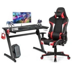 Costway Z-Shaped Racing Style Desk & Massage Gaming Chair Set For Home Office -Smart Office Sets GUEST fc6cb6f6 4de0 460f a95d 7cd6696da0d7