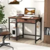 Costway Computer Desk With Power Outlets Home Office Desk With Drawer, Adjustable Shelf Headphone Hooks