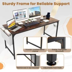 Costway 60" Modern Computer Desk With Charging Station With Storage Bag & Headphone Hook Borwn -Smart Office Sets GUEST fd2a96a3 4f45 44c3 9c0b 1c7bc8a430b3
