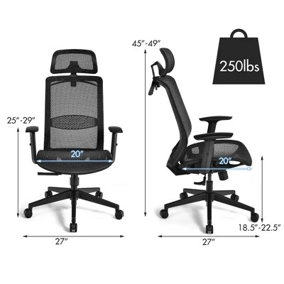 Costway Ergonomic High Back Mesh Office Chair Recliner Task Chair W/Hanger GreyBlack 4 Costway Ergonomic High Back Mesh Office Chair Recliner Task Chair W/Hanger GreyBlack - Image 2