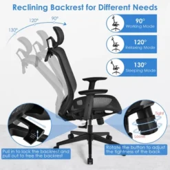 Costway Ergonomic High Back Mesh Office Chair Recliner Task Chair W/Hanger GreyBlack 17 Costway Ergonomic High Back Mesh Office Chair Recliner Task Chair W/Hanger GreyBlack -Smart Office Sets GUEST ffed2187 0908 47be ac32 6c9bb8133111
